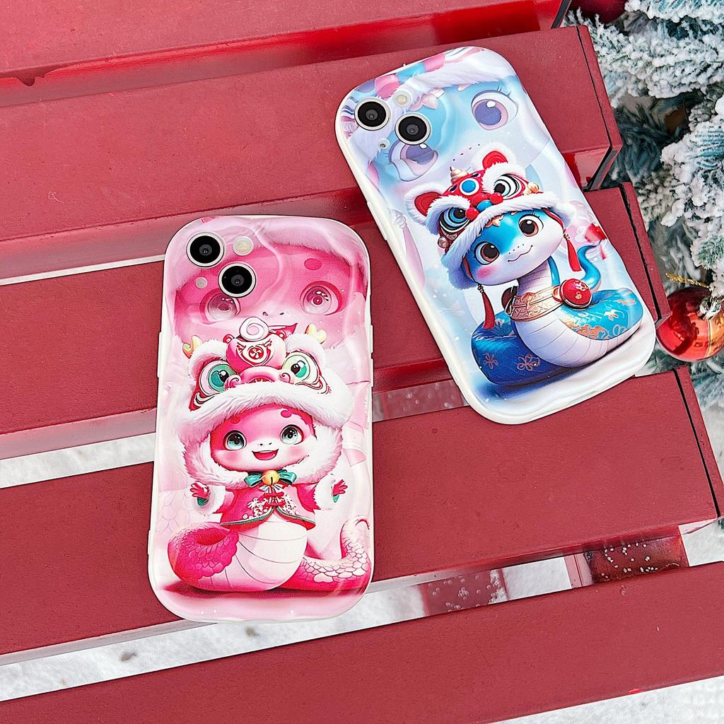 Silicone Case for Xiaomi Redmi Note 14 13 Samsung A56 A26 A36 Oppo A3 A5 Pro Tecno Spark 30C Funda Cartoon Snake New Year Cover Soft TPU Bumper