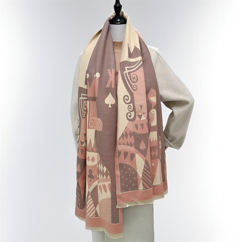 New scarf women's winter poker thickened warm fringed shawl trendy girl scarf student