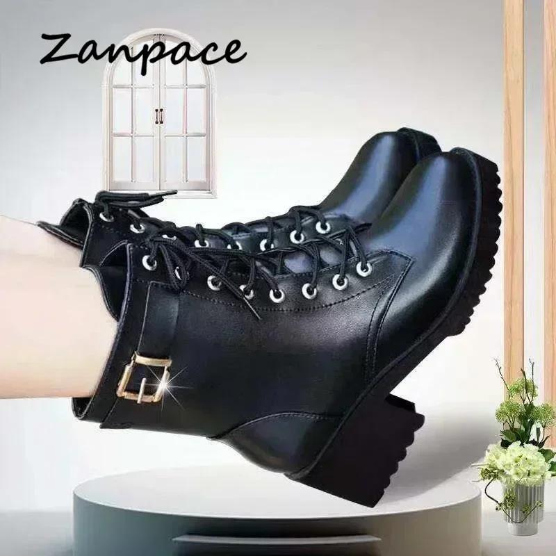 Fashion 2025 Winter Leather Women Winter Boots Thick Wool Warm Women High-heeled Genuine Boot High-quality Female Snow Boots Women Shoes