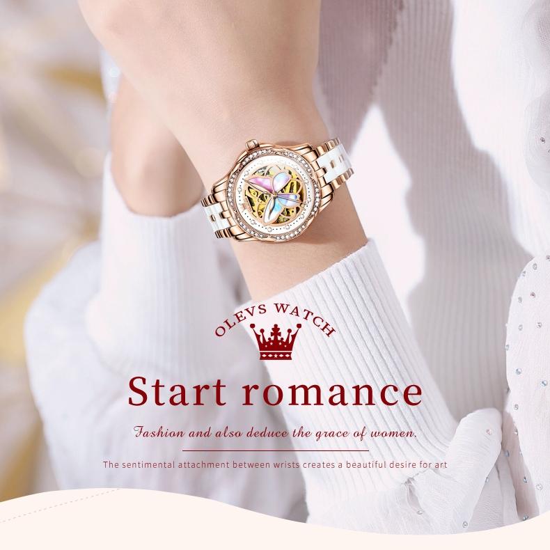 OLEVS Brand Watch Ceramic Fritillary Butterfly Mechanical Watch Fashion Women's Watch Women's Watch