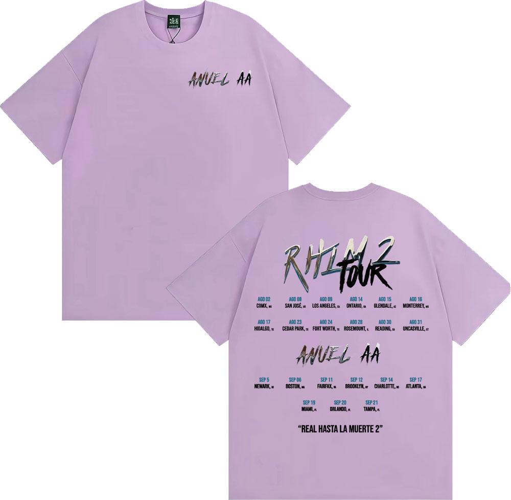 Anuel AA Rhlm 2 Real Hasta La Muerte Album Print T Shirt Mens Women Hip Hop 90s Vintage Cotton Short Sleeve Tshirts Streetwear