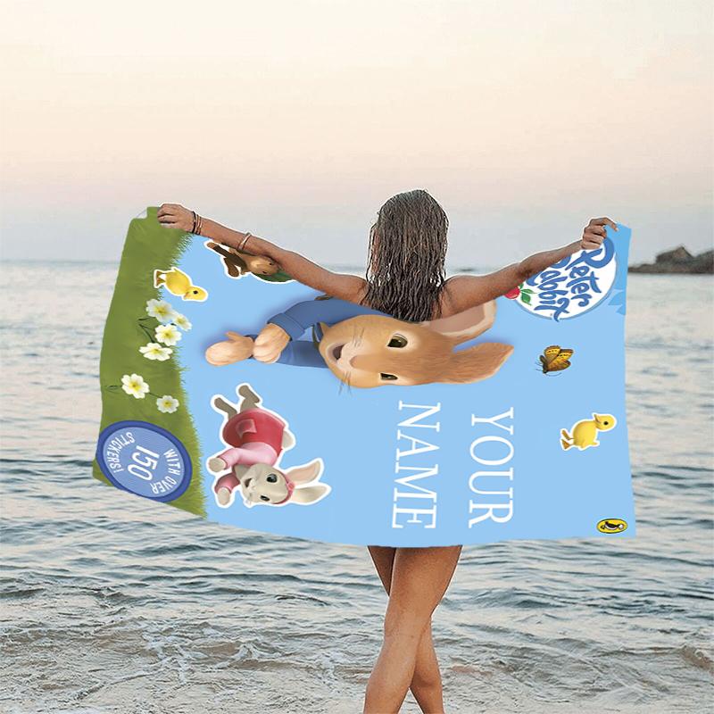 1pc Peter Rabbit1 Beach Towel with Custom Name, Beach/Swimming/Bath/Picnic/Camping Towel, Suitable for Seaside Beaches