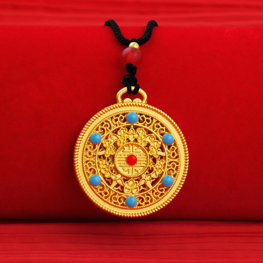 Náhrdelník s přívěskem z pískového zlata Buddha Dragon Yellow Gold Černý provazový řetízek na krk