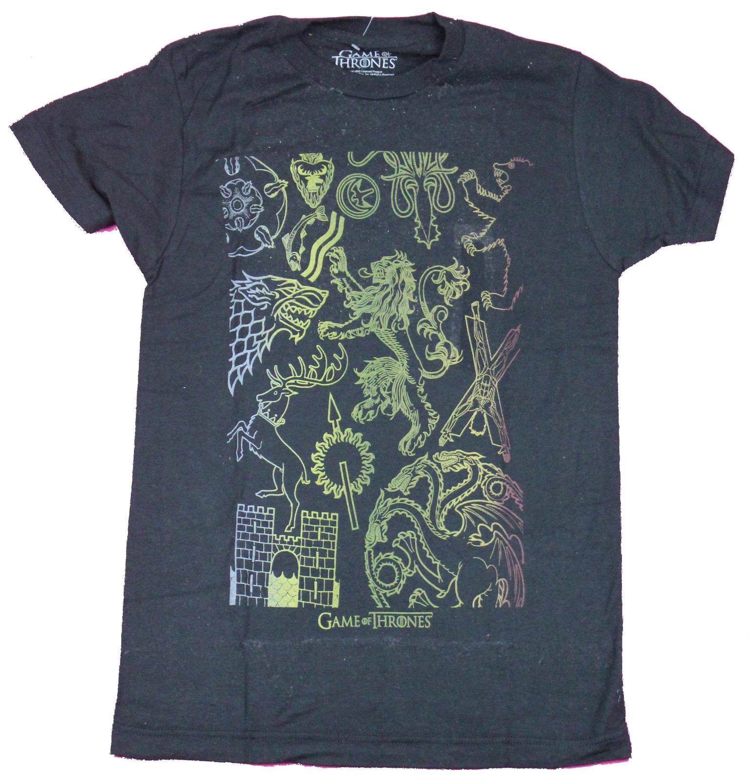 Game of Thrones Adult New T-Shirt - Line Drawn Sigils Yellow Gray Red Fade XXXXL