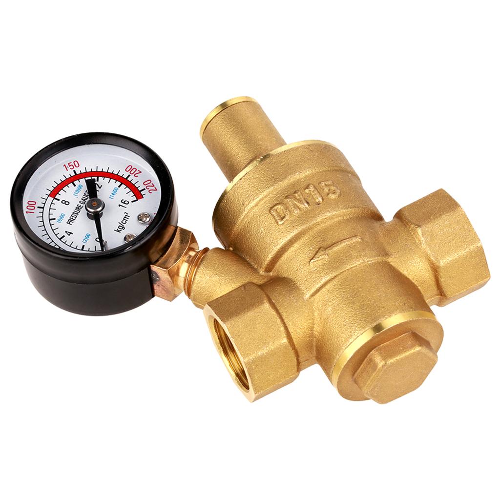 Pressure Reducer, DN15 232PSI Water Pressure Regulator Valve, Brass  Water Pressure Reducer with Gauge for Tap Water, Relief Valves