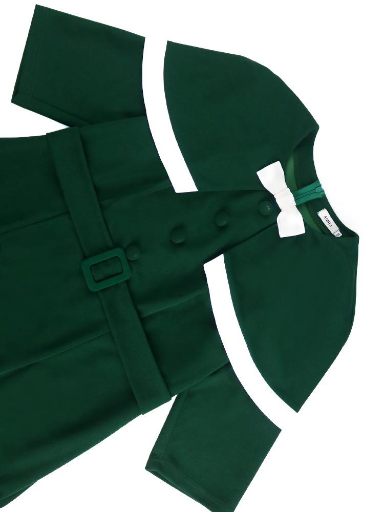 Elegancka Sukienka Midi Bodycon dla Kobiet z Kontrastowym Wykończeniem, Pelerynkowymi Rękawami i Paskiem w Talii, Styl Vintage, Strój Formalny dla Gościa na Ślub Kościelny