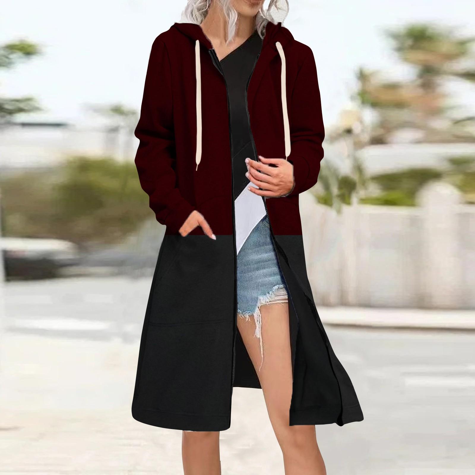 

Женская мода цвет блокинг свободная куртка на молнии кардиган утепленная толстовка XXL винный