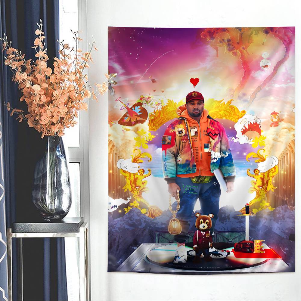 KKanye WWest YYe Rapper Anime Tapestry Hippie Flower Wall Carpets Dorm Decor Cheap Hippie Wall Hanging