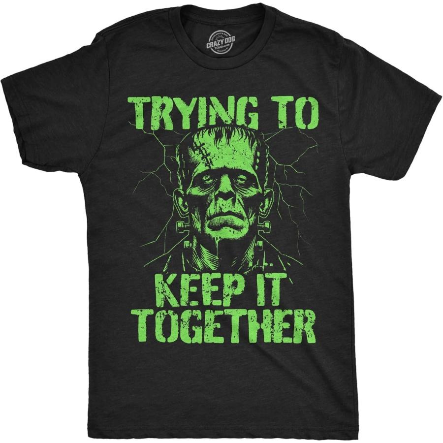 Mens Funny T Shirts Trying to Keep It Together Sarcastic Halloween Frankenstein Graphic Tee for Men XXXXXL разноцветный