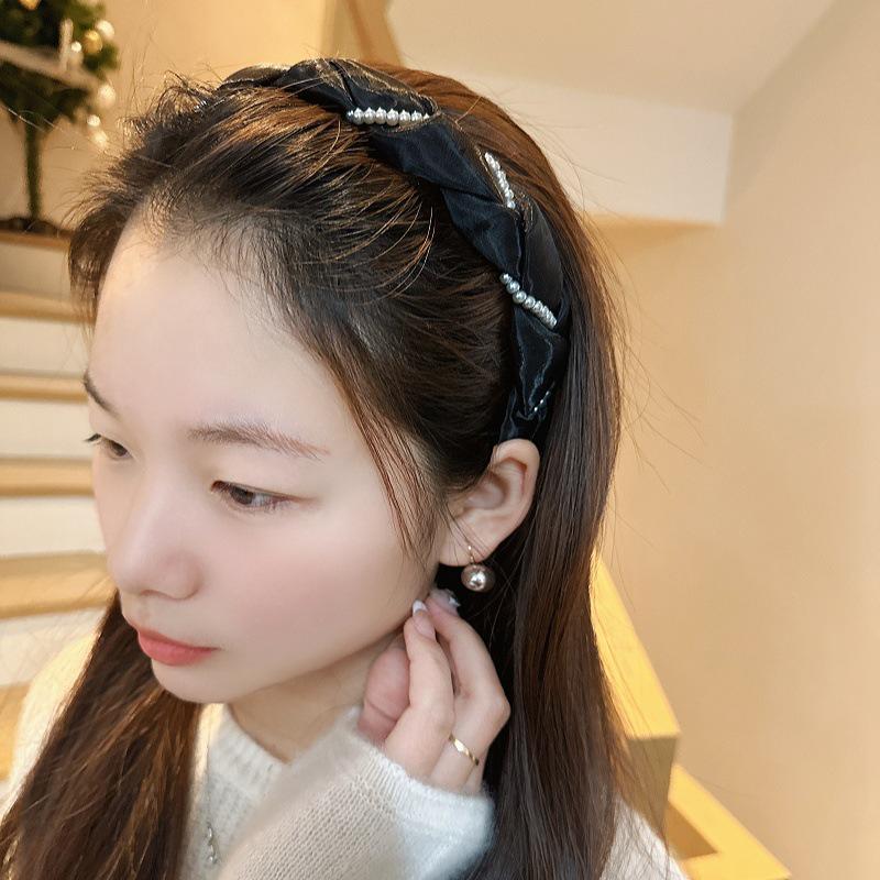Korean Sweet Pearl Twist Mesh Headband - Elegant Women's Hair Accessory for Outings