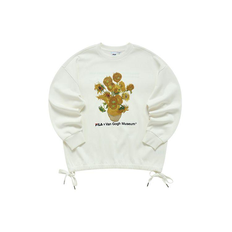 

FILA X Van Gogh Museum Collaboration Faifan Series Sports Knit Pullover Crewneck Sweatshirt Women sweatshirt Cloud-Mushroom-White F11W218205F-WT XL