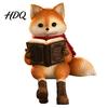 Artistic Resin Cat Sculpture Reading Owl/Fox Figurine with Dangling Legs Shelf Sitter Statue Open Book Glasses Red Scarf and Boots Rustic