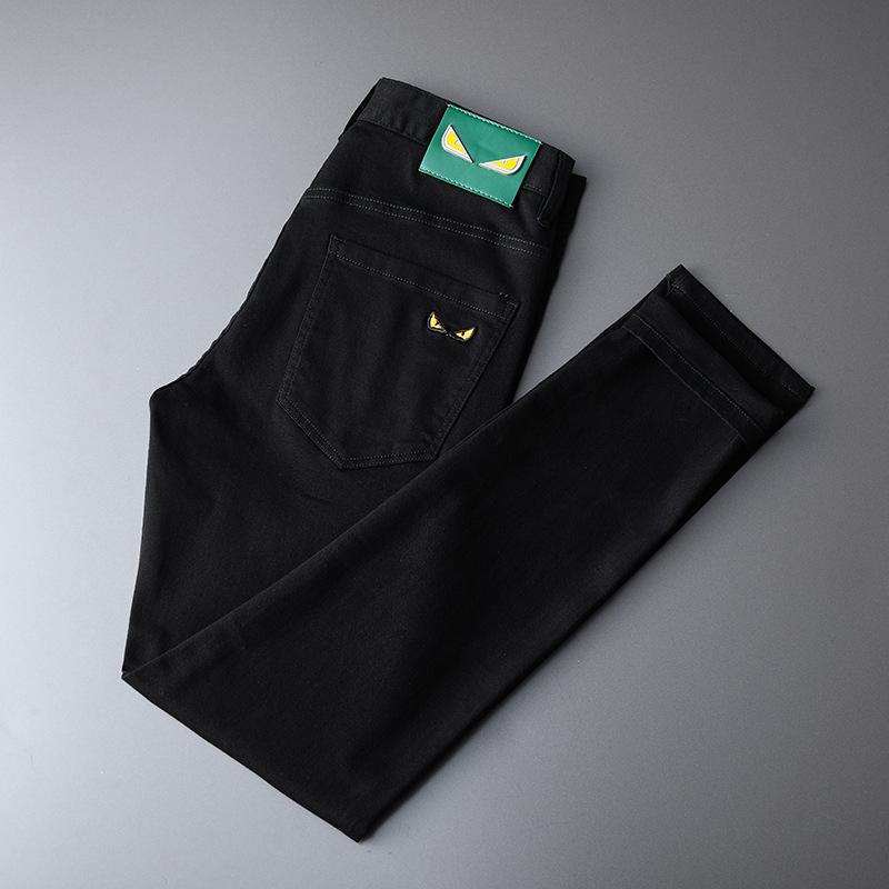 

Мужские корейские облегающие джинсы скинни с вышивкой - летние, эластичные, повседневные, черно-белые 30