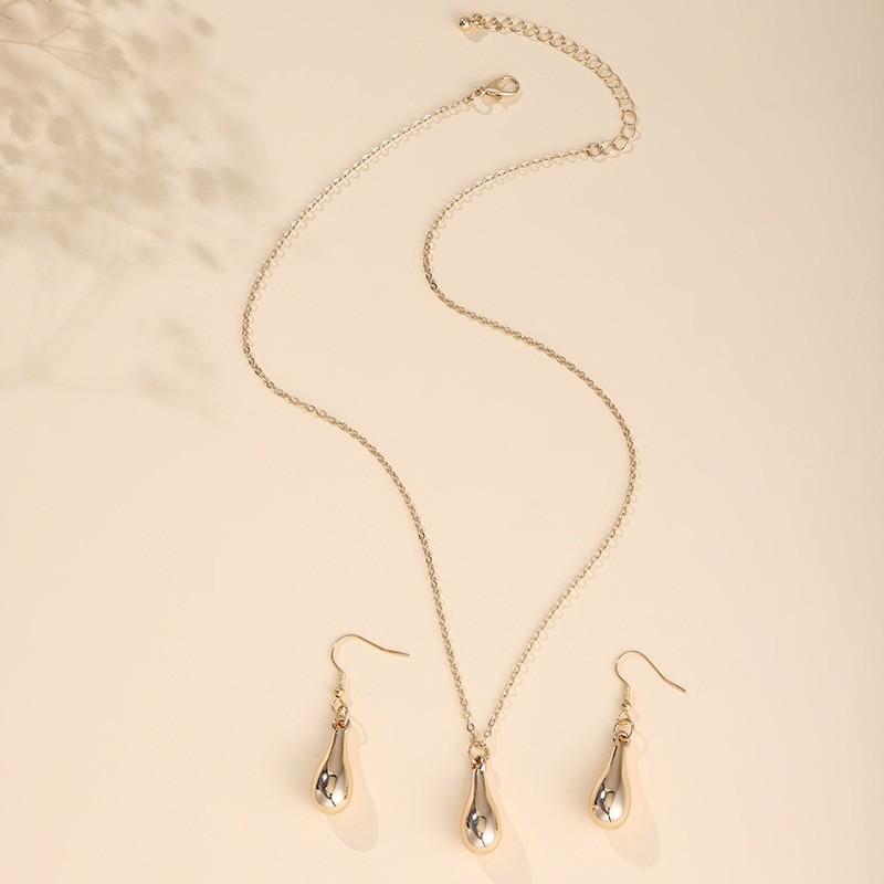 New Water Drop Necklace Water Drop Earrings Fashion Versatile Jewelry Set Daily Commuter Accessories