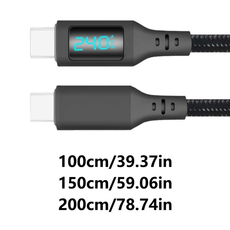 240W USB C To USB C Cable Fast Charging LED Display Braided Nylon for Phone 15 and More Electronics Power Supply