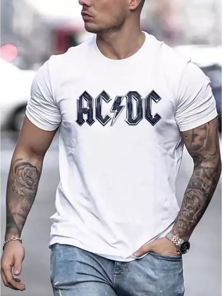 ACDC Men's T-shirt Classic Rock Band T-shirt Top Men's Cotton Round Neck Black Loose Gothic Trend T-shirt Vintage Casual T-shirt