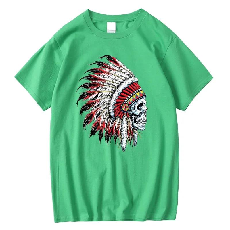 Mens Tshirt 100 Cotton Casual Funny Indian Skull Print Loose Oneck Cool Summer T Shirt for Men Short Sleeve Tshirt Male