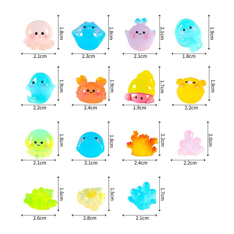 Mini Luminous Marine Animals Figurine Jellyfish Coral Octopus Shark Micro Landscape Ornament Fish Tank Aquarium Decoration