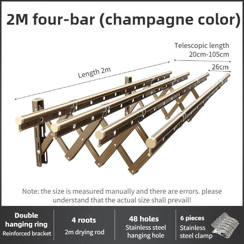 Balcony Retractable Laundry Rack Aluminum Alloy Thickened Laundry Drying Rack Outdoor Push-pull Flodable Clothes Rod
