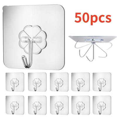5/50pcs Transparent Stainless Steel Strong Self Adhesive Hooks Key Storage Hanger for Kitchen Bathroom Door Wall Multi-Function