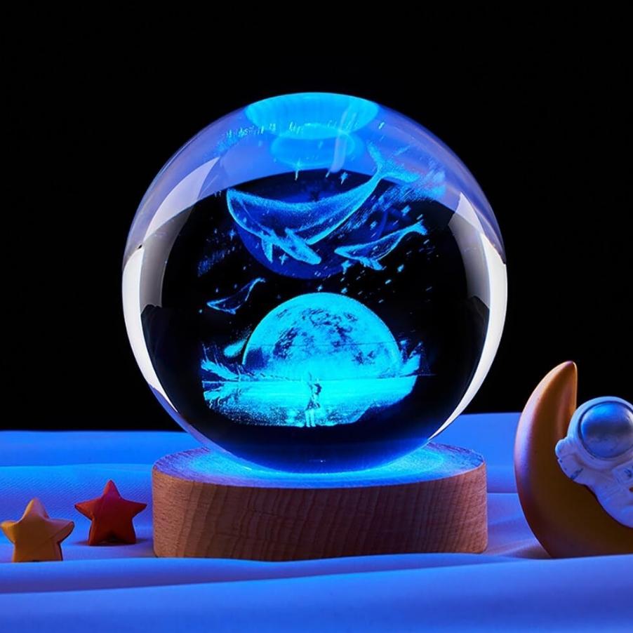 Umgebungslicht Saturn 3D Kugel Lampe Sonnensystem Kristallkugel mit Mehrfarbiger LED Lichtbasis Stimmungslicht Geschenke Geburtstag