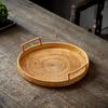 Handwoven Rattan Serving Tray with Wooden Handles