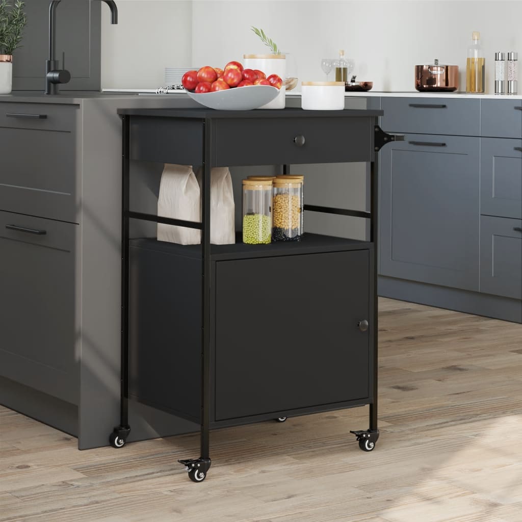 Vidaxl Kitchen Trolley, Black, 56X43X89.5 Cm, Wood-Based Material