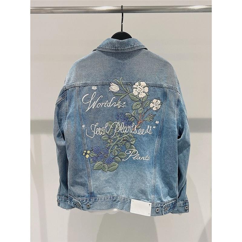 Men's autumn new denim jacket men's flower embroidered jacket men's embroidered denim jacket women