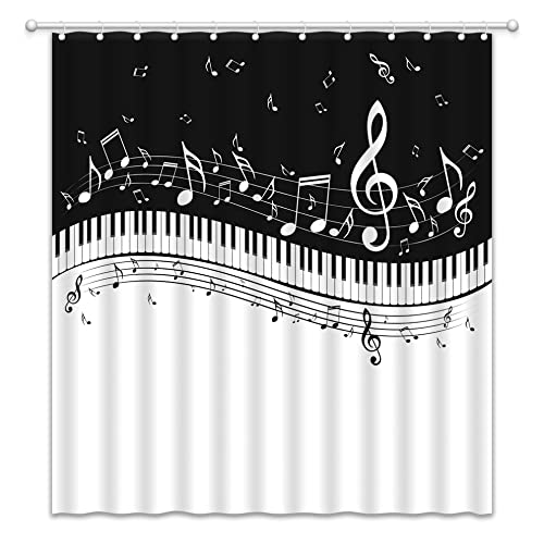 Music Shower Curtain Musical Notes Modern Romantic Art Elegant Polyester Fabric Bathroom Decor Curtains With Hooks