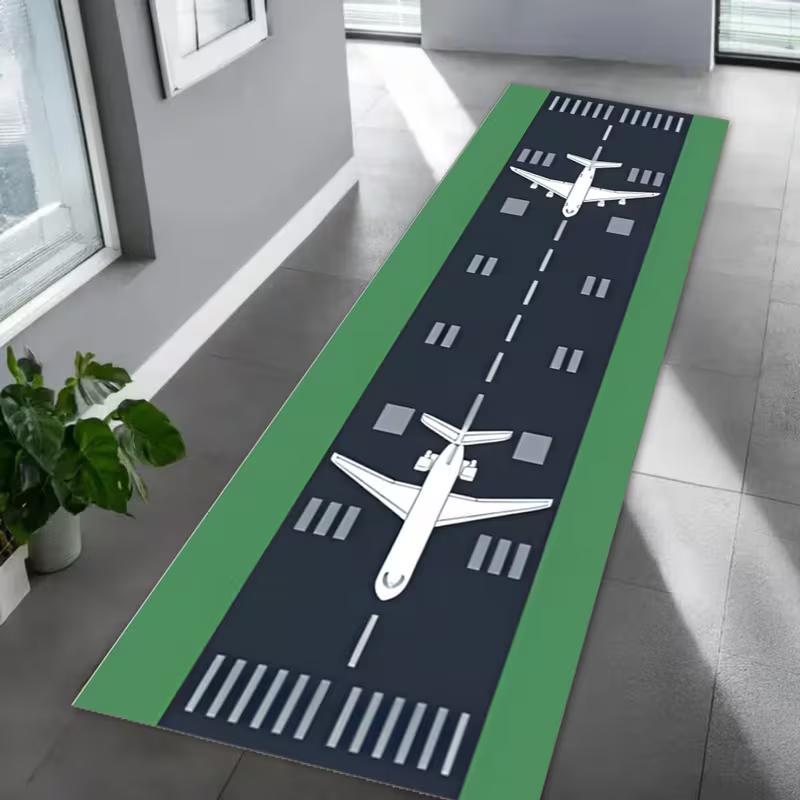 Flugplatz-Druckteppich Spielstrecke Langer Teppich Flur Veranda Wohnzimmer Schlafzimmer Dekorative Fußmatte