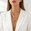 Vintage Punk Gold Plated Imitation Pearl Portrait Coin Pendant Necklace for Women Multilayer Evil Eye Palm Choker Party Jewelry