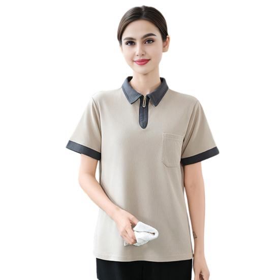 Унисекс летняя униформа для уборки, футболка с коротким рукавом и нагрудным карманом, дышащая, отводящая влагу, рабочая одежда для персонала по уборке помещений M хаки