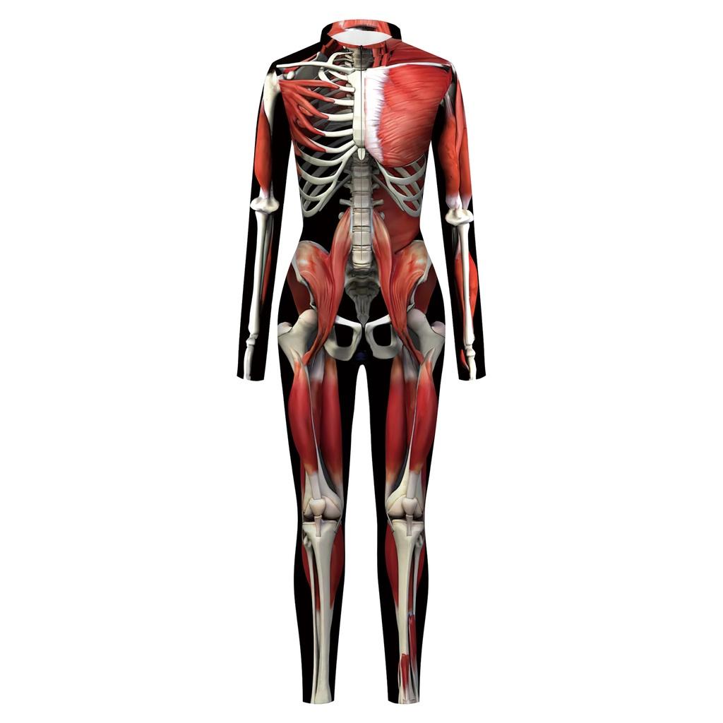 Colorful Skeleton Bodysuit For Halloween Unique Digital Print Jumpsuit