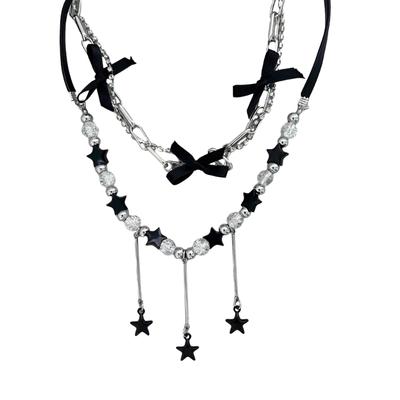 Bohemiean Star Fringe Clavicle Chain Dopamine Star Necklace Star Bowknot Choker Women Daily Outfits Delicate Jewelry