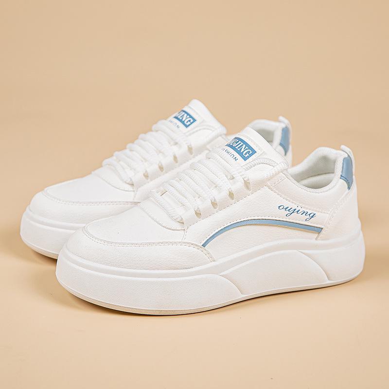 

Женские белые кроссовки на толстой подошве 2024 года: Легкая, дышащая, универсальная повседневная обувь в корейском стиле на весну 35 синий/белый