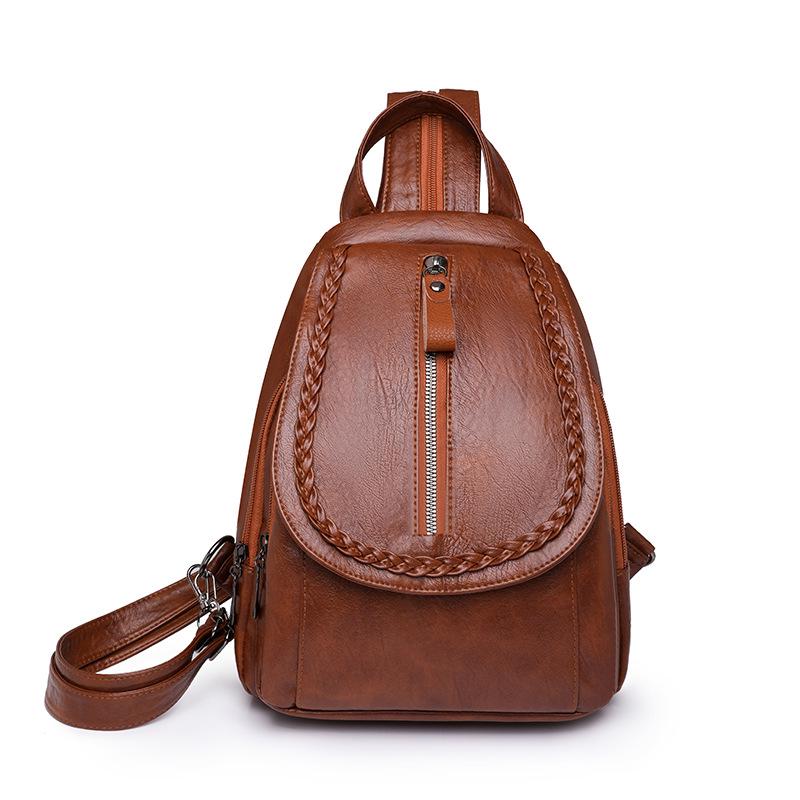 Women's Soft Leather Small Backpack, 2026 Spring/Summer Korean Style, Versatile Fashion Woven Design, Double Shoulder Chest Bag.