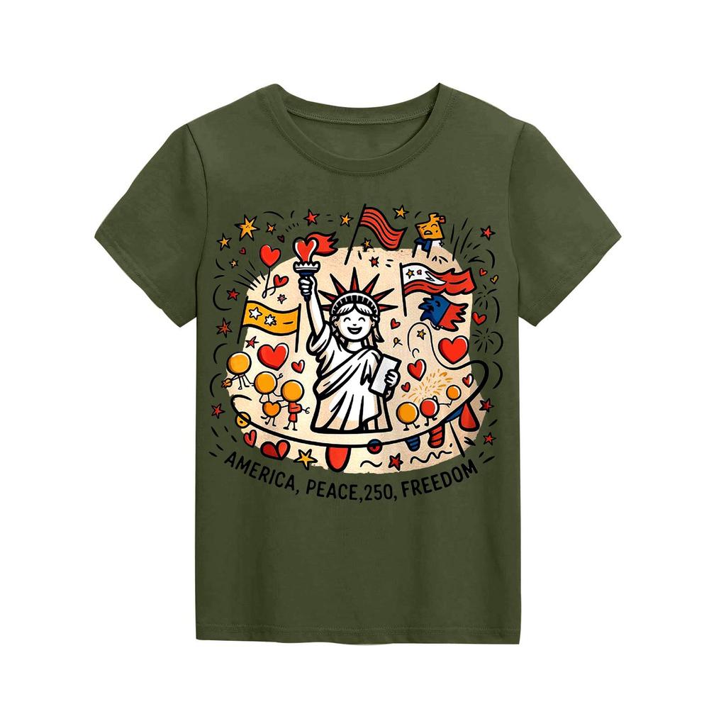 Fashionable Round Neck Short Sleeve Work Clothes Printed Tops For KID Summer Tops