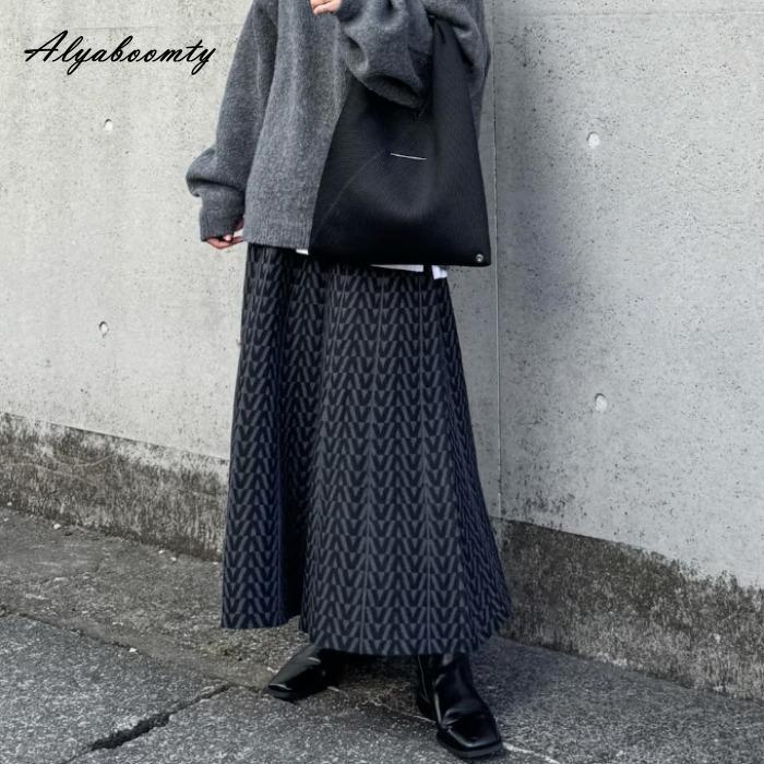 Elegant Fashion Autumn Winter Women Thick Warm Skirt High Waist Black White/Gray Knitting Skirt Knitted Midi Vintage Skirts Womens