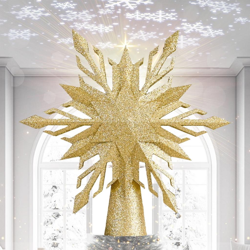 LED Christmas Tree Top Golden Snowflake Projection Light, Christmas Decorations, US