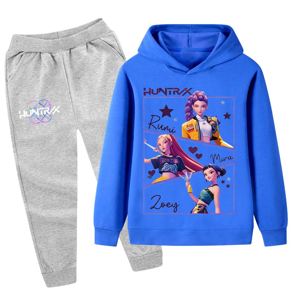 PB1241 Kinder Jungen Mädchen Kpop Mira Zoey Rumi Aufdruck Langarm Kapuzenpullover Hose Hosen Kleidung Sets