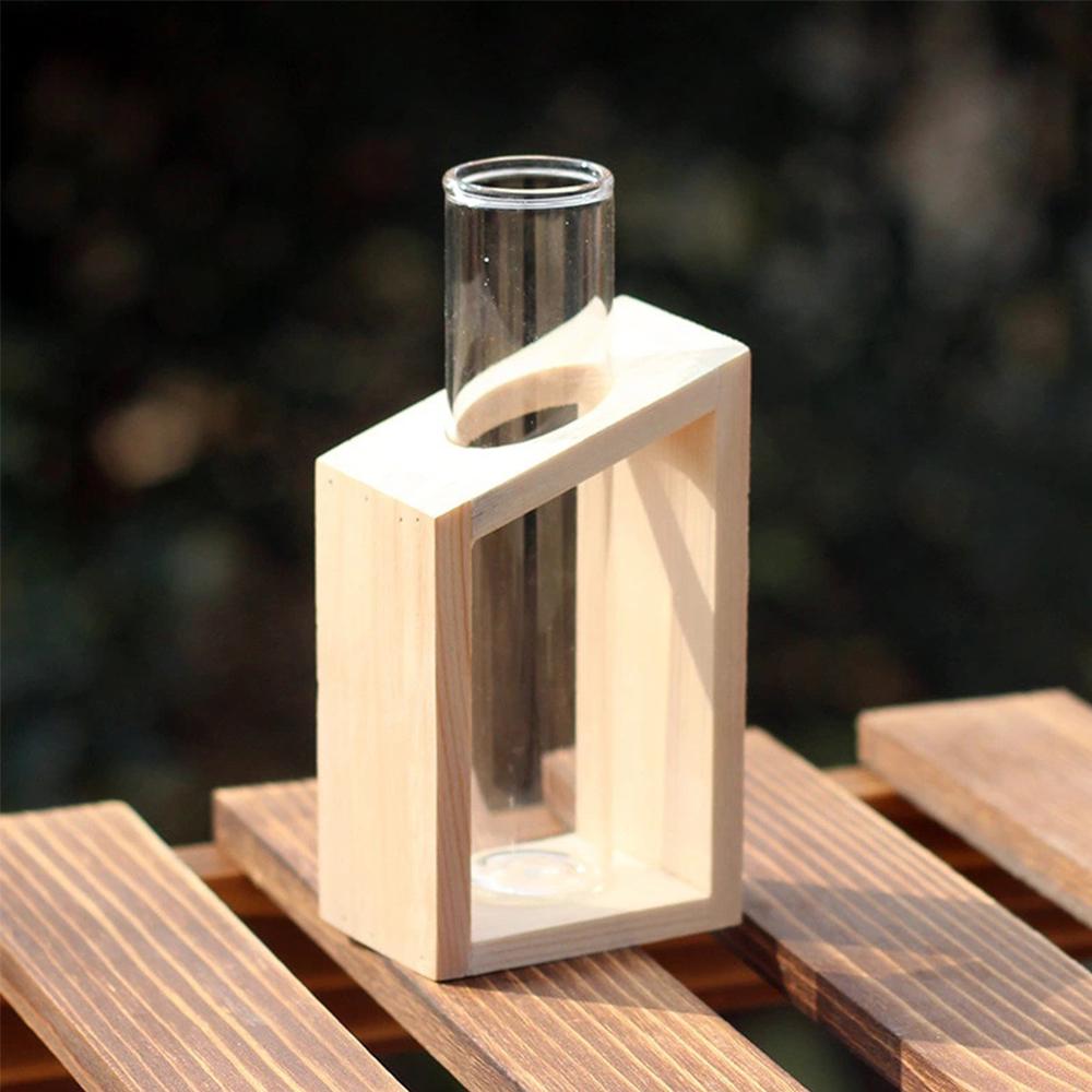 Test Tube Glass Vase Plant Propagation Station Hydroponic Vases for Plants with Wooden Stand Terrarium Office Home Desktop Decor
