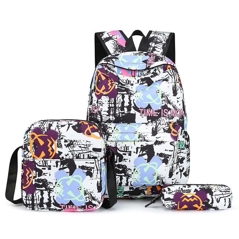 3-piece geometric graffiti Elementary school bags set New high-capacity outdoor travel backpacks student schoolbags kids bookbag