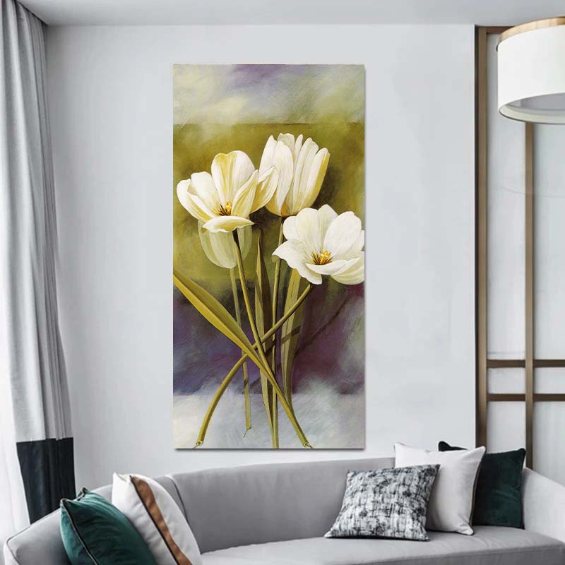 Abstract Canvas Painting Retro White Flower Poster Print Modern Wall Art Pictures for Living Room Bedroom Nordic Home Decorative