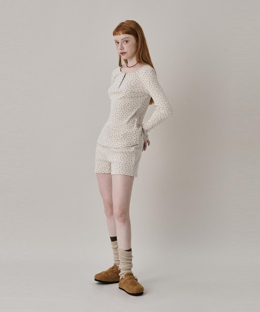 JUNEJUNE SPACE Patterned Henry Neck T-Shirt_Melange