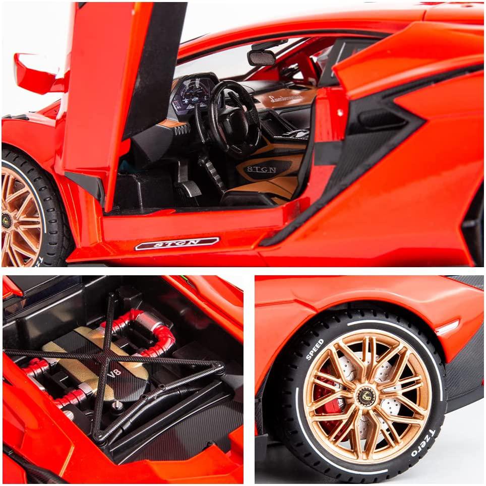 1/18 skala Lambo Sian Diecast modellbilleketøy, tilbaketrekkende kjøretøy med lyd og lys for barn Voksne gavesamling