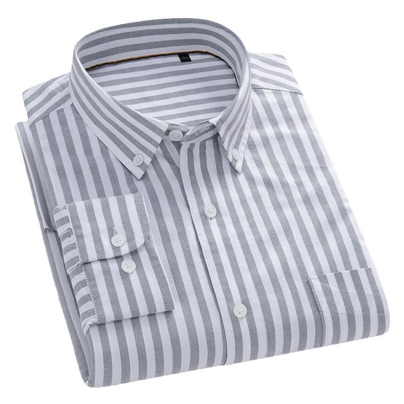 Men's All-Cotton High-End Retro Striped Shirt for Spring & Autumn