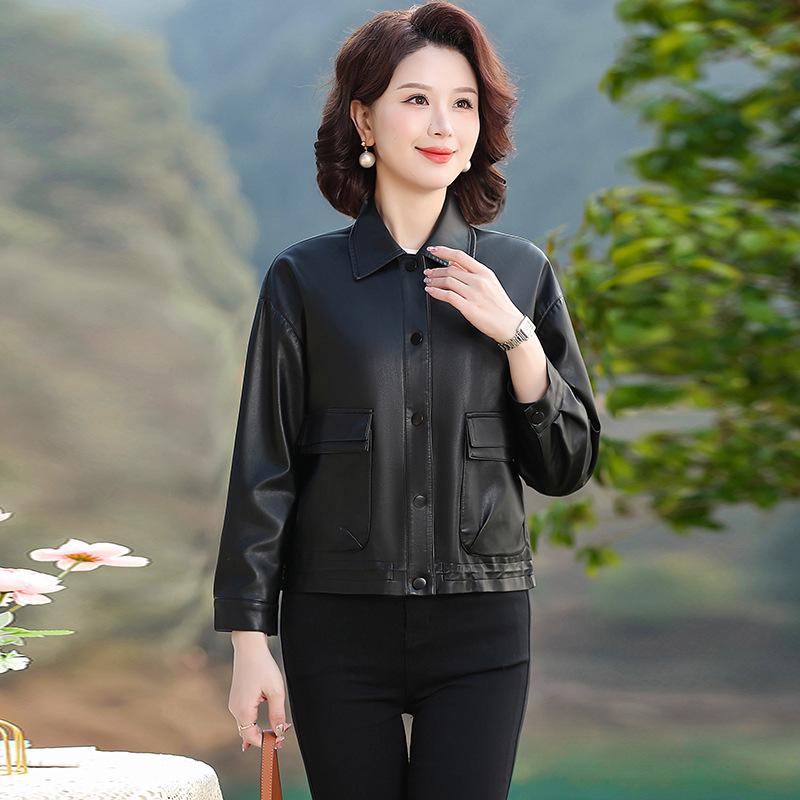 2025 Spring Washed Leather Jacket: Fashionable Loose Fit PU Outerwear for Women