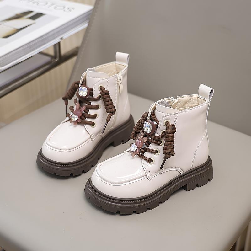 Luxury Girl Winter Boots Cute Rabbit Kids Fashion Princess Ankle Boots Thick Bottom Glossy PU Children Cotton Boots Side Zipper