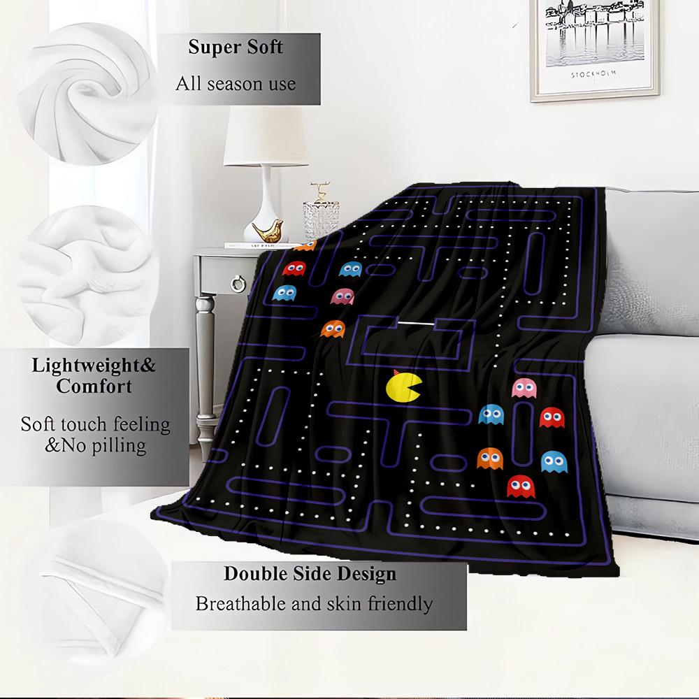1pc Pac-Man,Maze,GhostsDigital Print Fleece Blanket - Contemporary Style, Suitable for All Seasons, Perfect for Home, Travel, or Camping - M