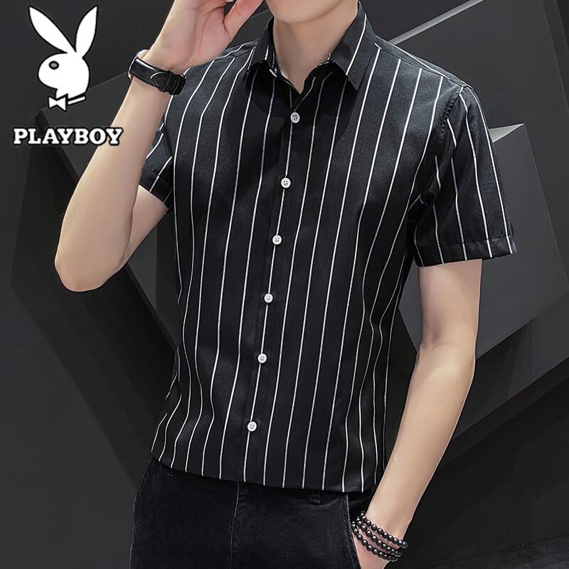 PLAYBOY Men s Striped Short-Sleeve Casual Shirt M
